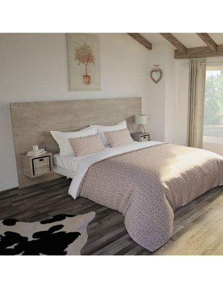 Pack Tête de lit avec 2 chevets en Bois, Coloris Chêne Cigare Brut, Collection Sauternes