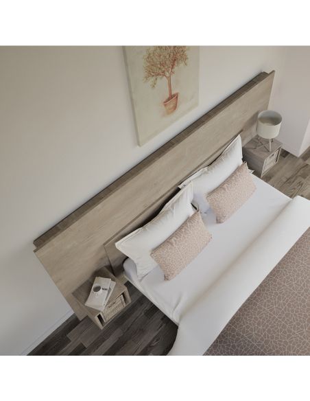 Pack Tête de lit avec 2 chevets en Bois, Coloris Chêne Cigare Brut, Collection Sauternes