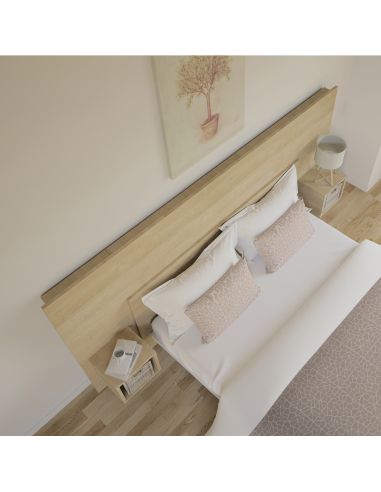 Pack Tête de lit avec 2 chevets en Bois, Coloris Chêne Cigare Brut, Collection Sauternes