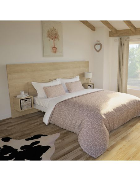 Pack Tête de lit avec 2 chevets en Bois, Coloris Chêne Cigare Brut, Collection Sauternes