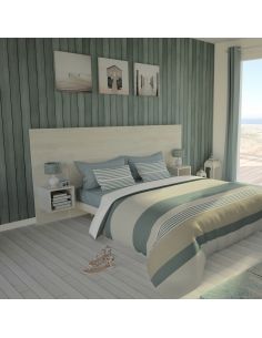 Pack Tête de lit avec 2 chevets en Bois, Coloris Bois Flotté Crème, Collection Saint Malo