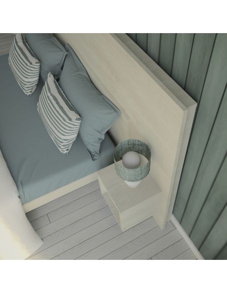Pack Tête de lit avec 2 chevets en Bois, Coloris Bois Flotté Crème, Collection Saint Malo Pack Tête de lit avec 2 chevets en Bois, Coloris Bois Flotté Crème, Collection Saint Malo