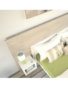 Pack Tête de lit avec 2 chevets en Bois, Coloris chêne cigare et Blanc Mat  2