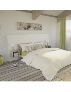 Pack Tête de lit avec 2 chevets en Bois, Coloris Blanc Mat et chêne cigare