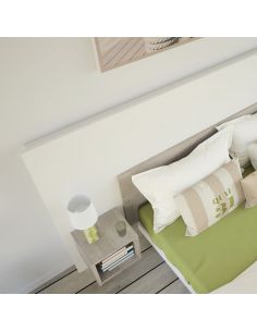 Pack Tête de lit avec 2 chevets en Bois, Coloris Blanc Mat et chêne cigare  2