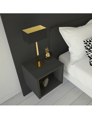 Pack Tête de lit avec 2 chevets en Bois, Coloris Graphite, Collection Hollywood Boulevard