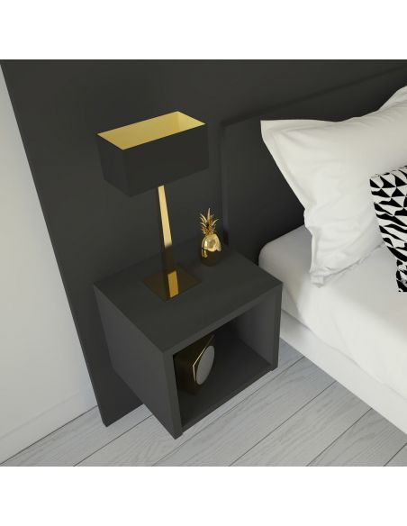 Pack Tête de lit avec 2 chevets en Bois, Coloris Graphite, Collection Hollywood Boulevard