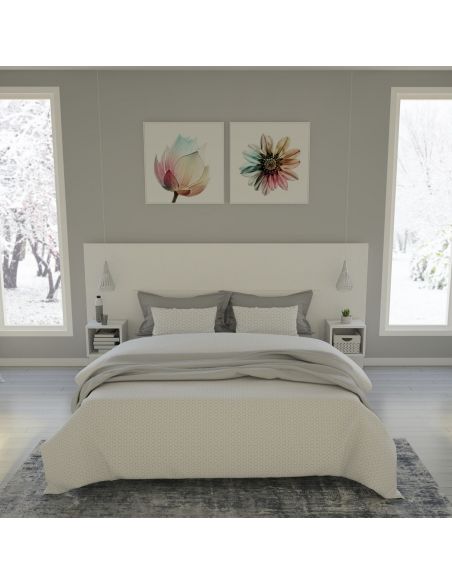 Pack Tête de lit avec 2 chevets en Bois, Blanc Mat, Collection Arctique