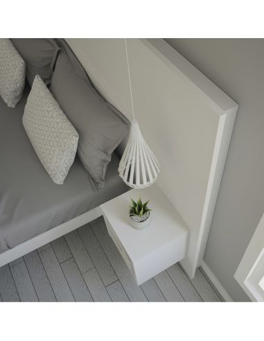 Pack Tête de lit avec 2 chevets en Bois, Blanc Mat, Collection Arctique