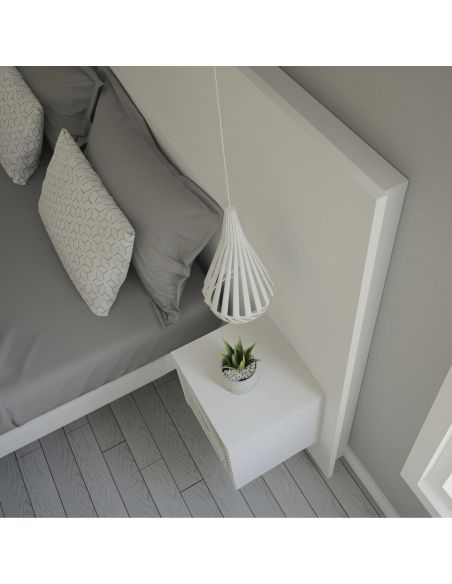 Pack Tête de lit avec 2 chevets en Bois, Blanc Mat, Collection Arctique