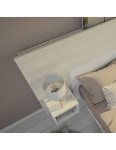 Pack Tête de lit avec 2 chevets en Bois, Coloris Bois Flotté Crème et Blanc Mat, 2