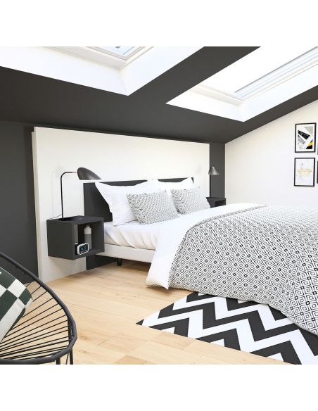 Pack Tête de lit avec 2 chevets en Bois, Coloris Blanc Mat et Graphite.