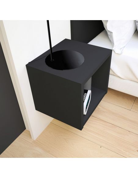 Pack Tête de lit avec 2 chevets en Bois, Coloris Blanc Mat et Graphite.