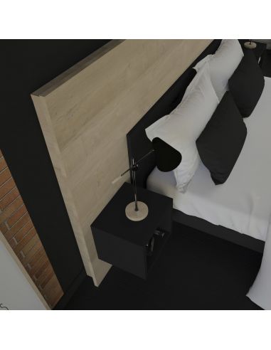 Pack Tête de lit avec 2 chevets en Bois, Chêne Blond et Graphite, Collection Fôret Noire Pack Tête de lit avec 2 chevets en Bois, Chêne Blond et Graphite, Collection Fôret Noire
