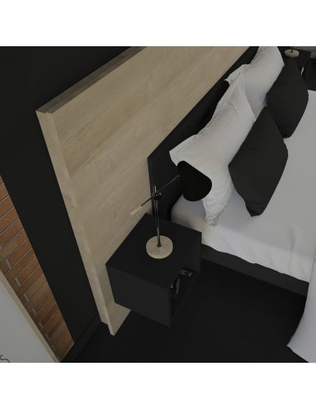Pack Tête de lit avec 2 chevets en Bois, Chêne Blond et Graphite, Collection Fôret Noire Pack Tête de lit avec 2 chevets en Bois, Chêne Blond et Graphite, Collection Fôret Noire