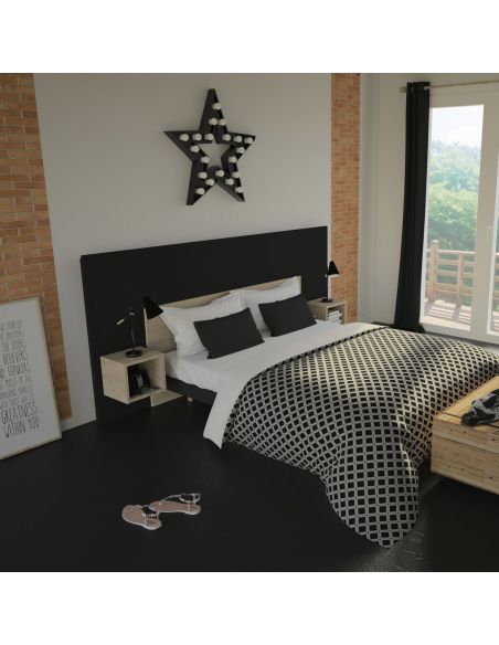 Pack Tête de lit avec 2 chevets en Bois, Graphite et Chêne Blond, Collection Fôret Noire Pack Tête de lit avec 2 chevets en Bois, Graphite et Chêne Blond, Collection Fôret Noire