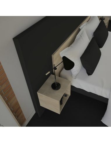 Pack Tête de lit avec 2 chevets en Bois, Graphite et Chêne Blond, Collection Fôret Noire Pack Tête de lit avec 2 chevets en Bois, Graphite et Chêne Blond, Collection Fôret Noire