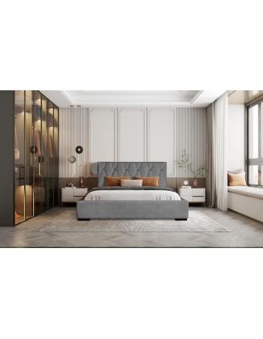 Tête de lit et Sommier DELIA Gris Clair
