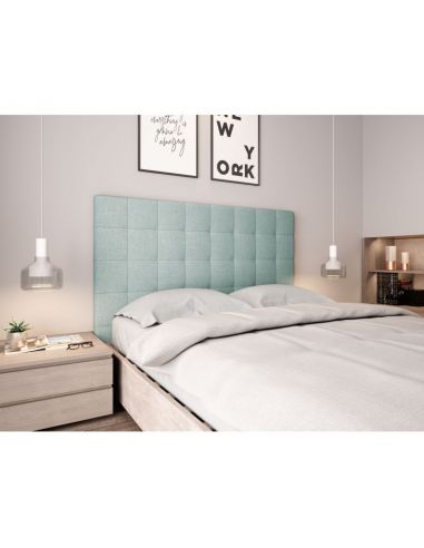 Tête de lit capitonnée en tissu OBED motif carré vert d'eau 140 x 120 cm