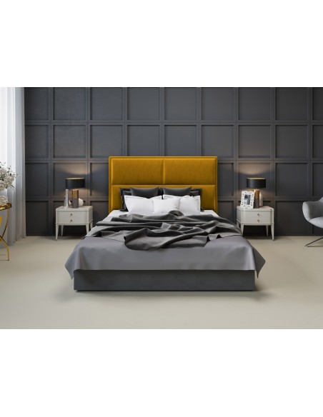 Tête De Lit En Velours, Couleur Jaune, Lara, Marque Milo Casa