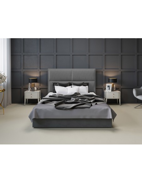 Tête De Lit En Velours, Couleur Gris Clair, Lara, Marque Milo Casa