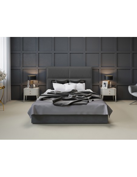 Tête De Lit En Velours, Couleur Gris Foncé, Lara, Marque Milo Casa