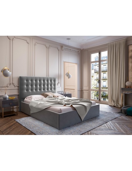 Tête De Lit En Velours, Couleur Gris Clair, Athena, Marque Windsor & Co Tête De Lit En Velours, Couleur Gris Clair, Athena, Marque Windsor & Co