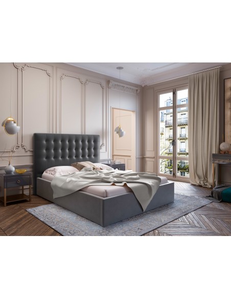 Tête De Lit En Velours, Couleur Gris Foncé, Athena, Marque Windsor & Co Tête De Lit En Velours, Couleur Gris Foncé, Athena, Marque Windsor & Co